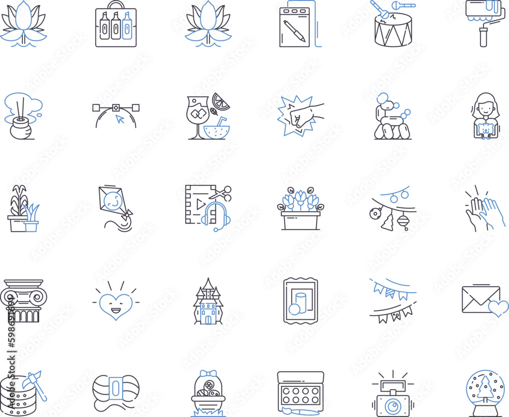 Artistic hobby line icons collection. Painting, Sculpting, Drawing, Sketching, Pottery, Calligraphy, Sewing vector and linear illustration. Knitting,Crocheting,Embroidery outline signs Generative AI
