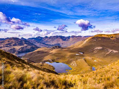 Beautiful panorama of El Cajas National Park on a summer morning.