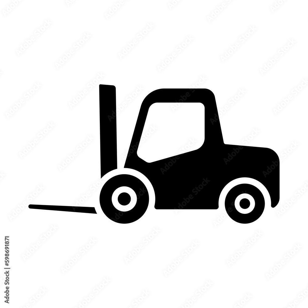 Forklift icon. Black silhouette. Side view. Vector simple flat graphic illustration. Isolated object on a white background. Isolate. Forklift icon. Black silhouette. Side view. Vector simple flat graphic illustration. Isolated object on a white background. Isolate.