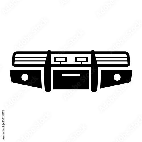 Car power front bumper icon. Black silhouette. Front view. Vector simple flat graphic illustration. Isolated object on a white background. Isolate.