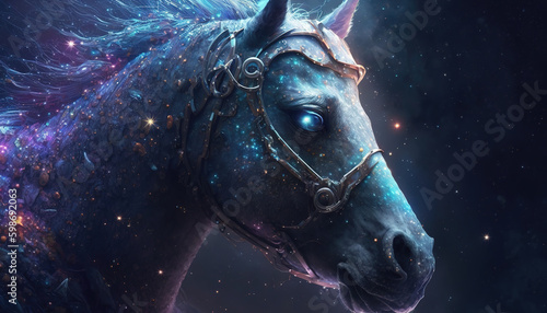 a fantasy ancient horse in space  fairytale artstyle  generative ai technology