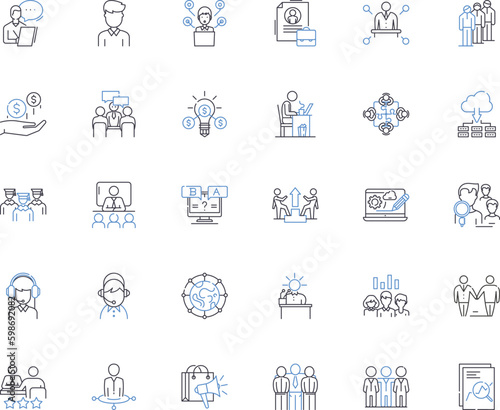 Advertising agency line icons collection. Creativity, Marketing, Branding, Strategy, Design, Promotion, Media vector and linear illustration. Campaigns,Innovation,Messaging outline signs Generative AI © michael broon