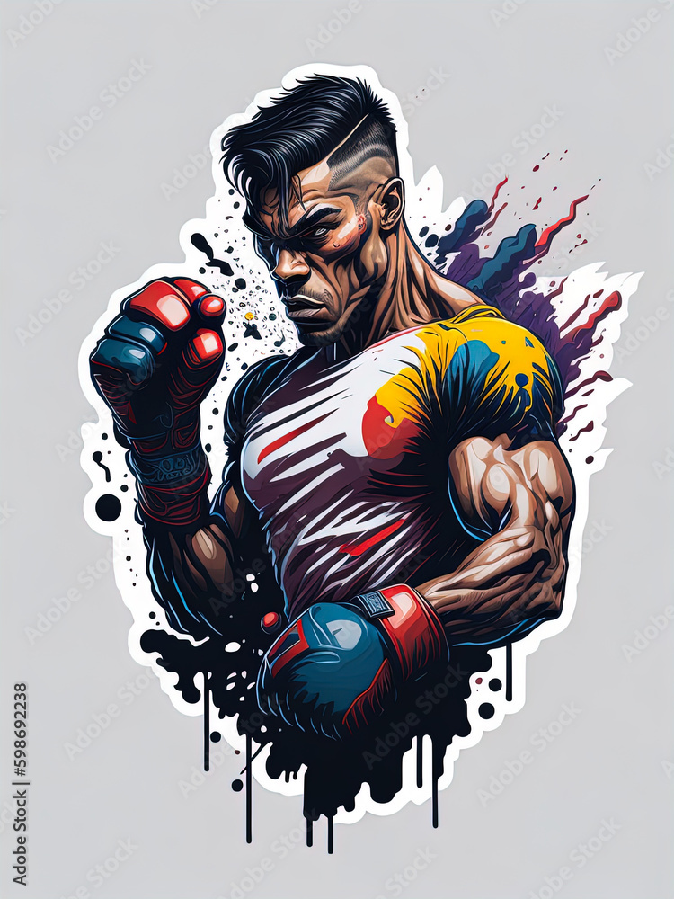 Sticker print t shirt print logo design of a heavy weight boxer