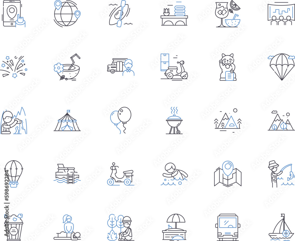 Athletic pursuit line icons collection. Running, Swimming, Cycling, Climbing, Hiking, Skiing, Snowboarding vector and linear illustration. Skateboarding,Surfing,Tennis outline signs set Generative AI