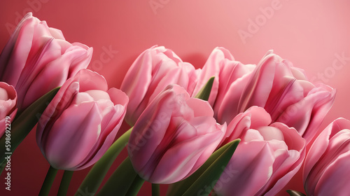 Pink tulips background created  Bright color. Generative Ai