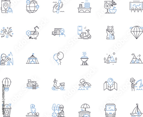 Athletic pursuit line icons collection. Running, Swimming, Cycling, Climbing, Hiking, Skiing, Snowboarding vector and linear illustration. Skateboarding,Surfing,Tennis outline signs set Generative AI