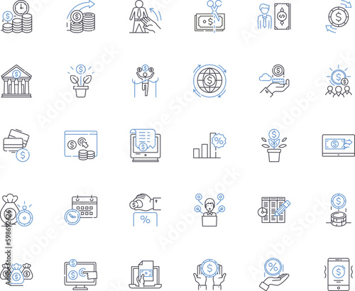 Bank account line icons collection. Savings, Checking, Interest, Transaction, Deposit, Withdrawal, Balance vector and linear illustration. Overdraft,Fee,Limit outline signs set Generative AI