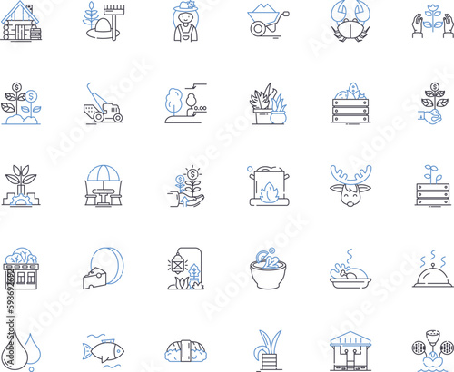 Agriculture industry line icons collection. Harvest, Crops, Soil, Irrigation, Fertilizer, Pesticides, Farm vector and linear illustration. Livestock,Agriculture,Tractor outline signs set Generative AI