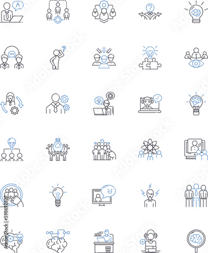 Analytical individuals line icons collection. Perceptive  Astute  Insightful  Enlightened  Observant  Discerning  Rational vector and linear illustration. Logical Objective Systematic Generative AI