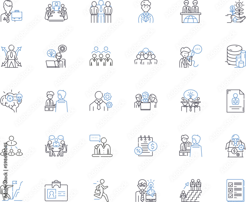 White-collar employees line icons collection. Professional, Corporate, Executive, Manager, Office, Desk, Business vector and linear illustration. Suit,Tie,Conference outline signs set Generative AI