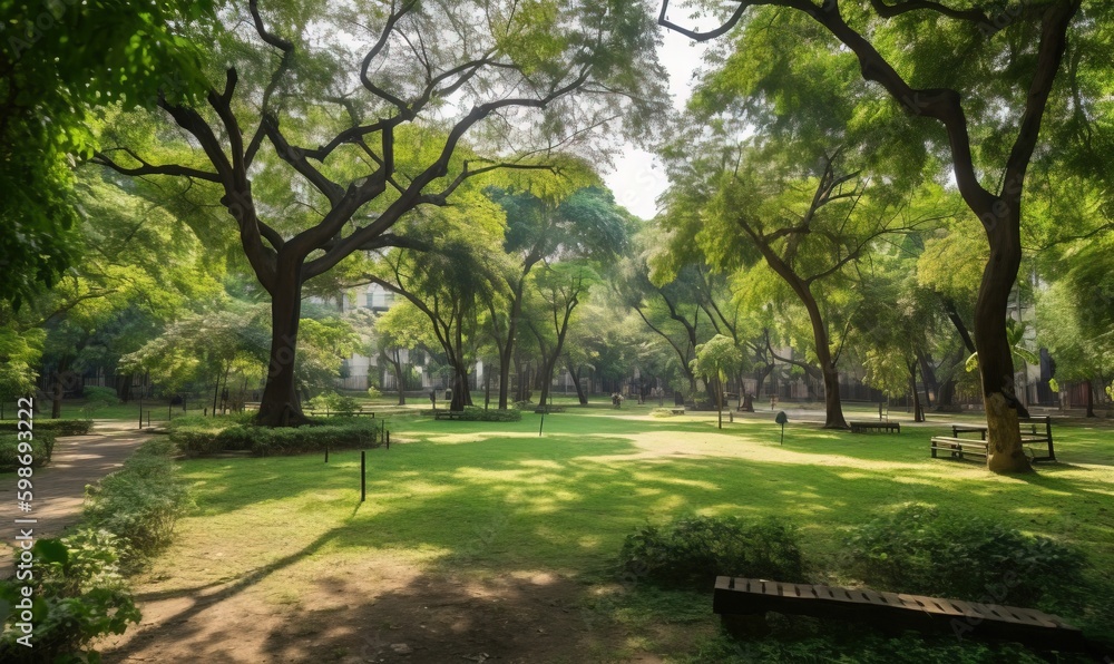  a park filled with lots of trees and grass covered ground.  generative ai