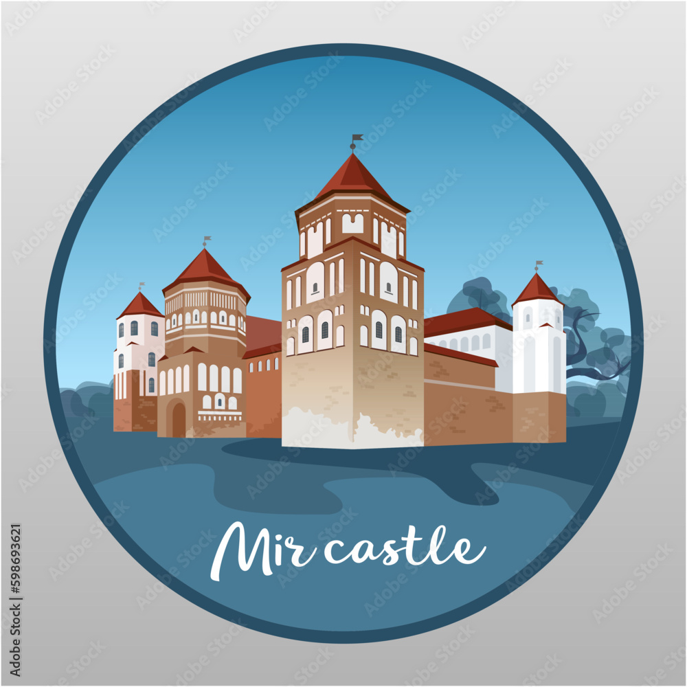 Belarus country design template. Flat cartoon style web site vector illustration. World vacation travel sightseeing Europe European collection. Mir Castle