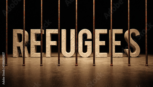 Refugees behind the bars conceptual illustration