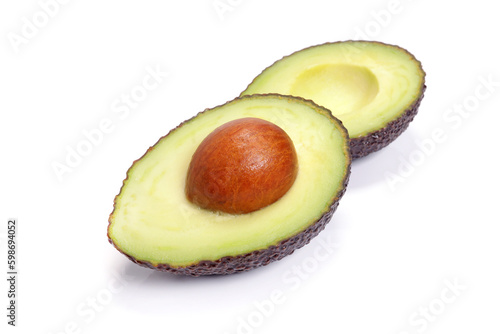 Halved hass avocado isolated on white photo