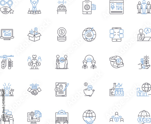Trade line icons collection. Export, Import, Tariff, Exchange, Importer, Exporter, Customs vector and linear illustration. Broker,Merchandise,Barter outline signs set Generative AI