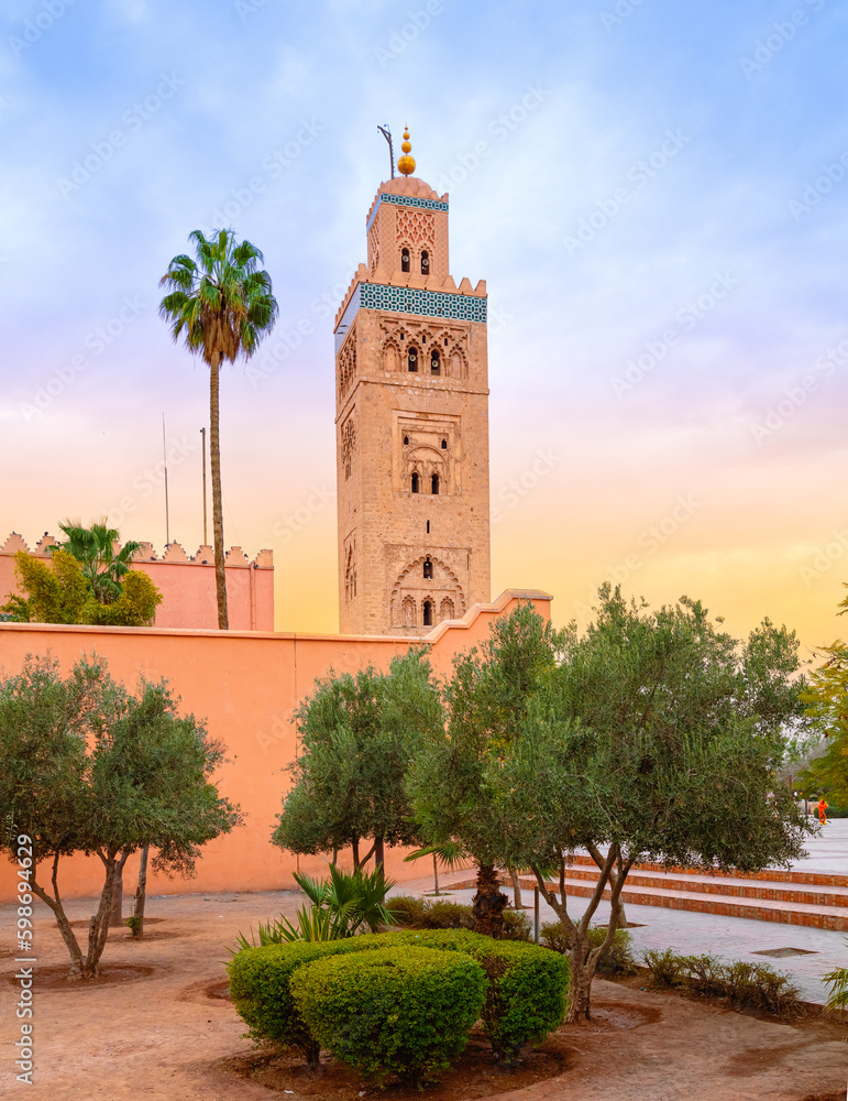 Fototapeta premium Koutoubia mosque minaret at sunset - Marrakesh in Morocco