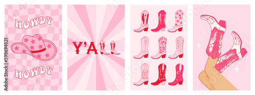 Fényképezés Collection of retro Cowboy fashion print with Cowgirl boots