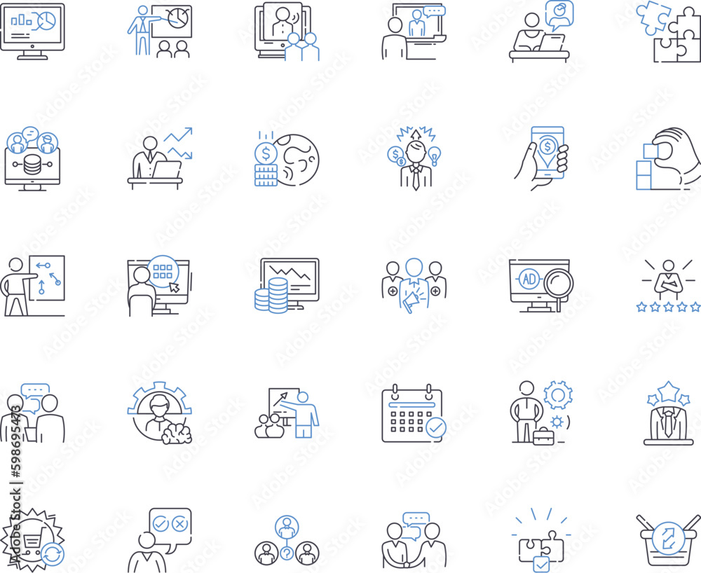 Team leadership line icons collection. Strategy, Communication, Collaboration, Empowerment, Vision, Accountability, Trust vector and linear illustration. Innovation,Guidance,Motivation Generative AI