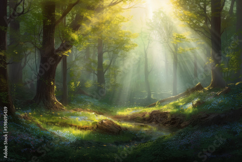 sun rays in the forest by Generative AI