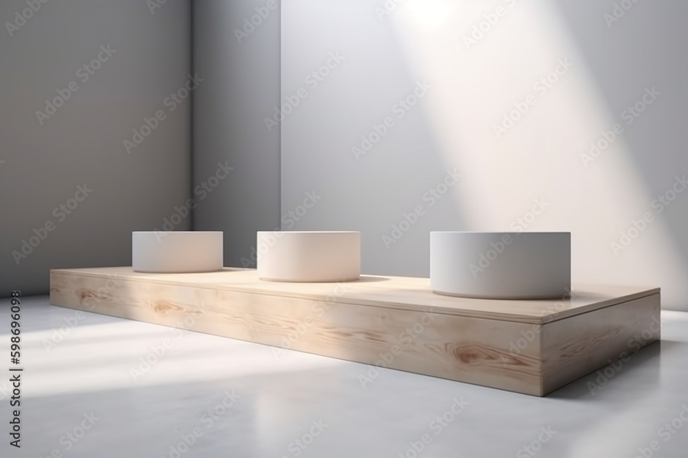 custom made wallpaper toronto digitalWooden podiums in modern interior with copy space. Mock up, 3D Rendering. Generative AI