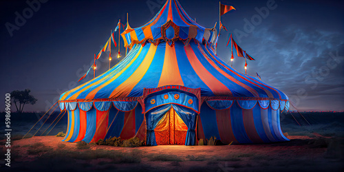 large fun circus orange in blue hour magic soft light, concept graphic resources, Generative AI
