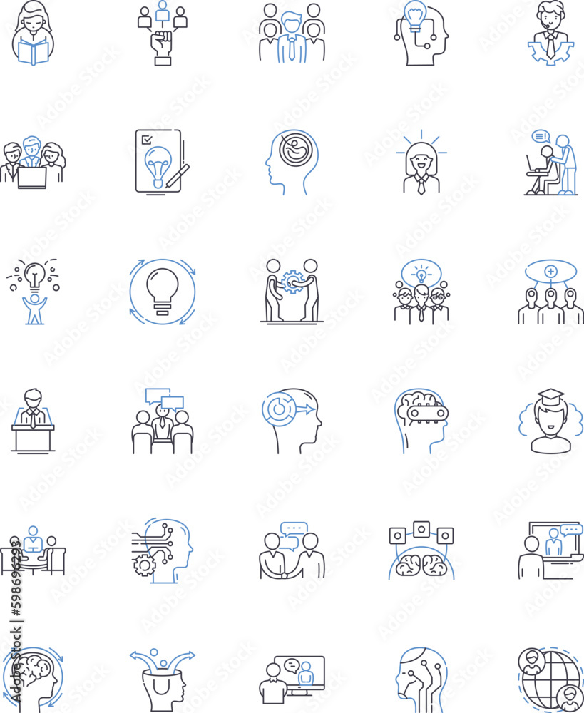 Thought-provoking minds line icons collection. Reflection, Contemplation, Inquiry, Insight, Musing, Philosophizing, Observing vector and linear illustration. Generative AI Thought-provoking minds line icons collection. Reflection, Contemplation, Inquiry, Insight, Musing, Philosophizing, Observing vector and linear illustration. Generative AI