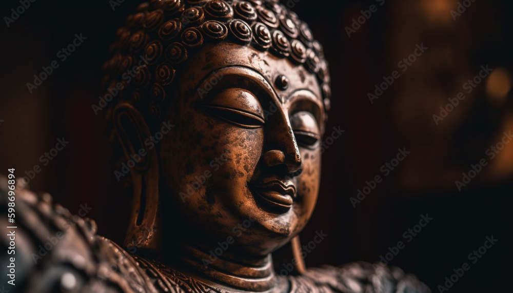 Meditating Buddha statue, ancient sculpture of wisdom generated by AI