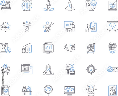 Sales approach line icons collection. Persuasion, Negotiation, Pitching, Convincing, Closing, Relationship, Consultative vector and linear illustration. Direct,Strategic,Consultation Generative AI