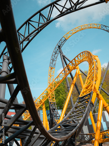 Rollercoaster against the blue sky