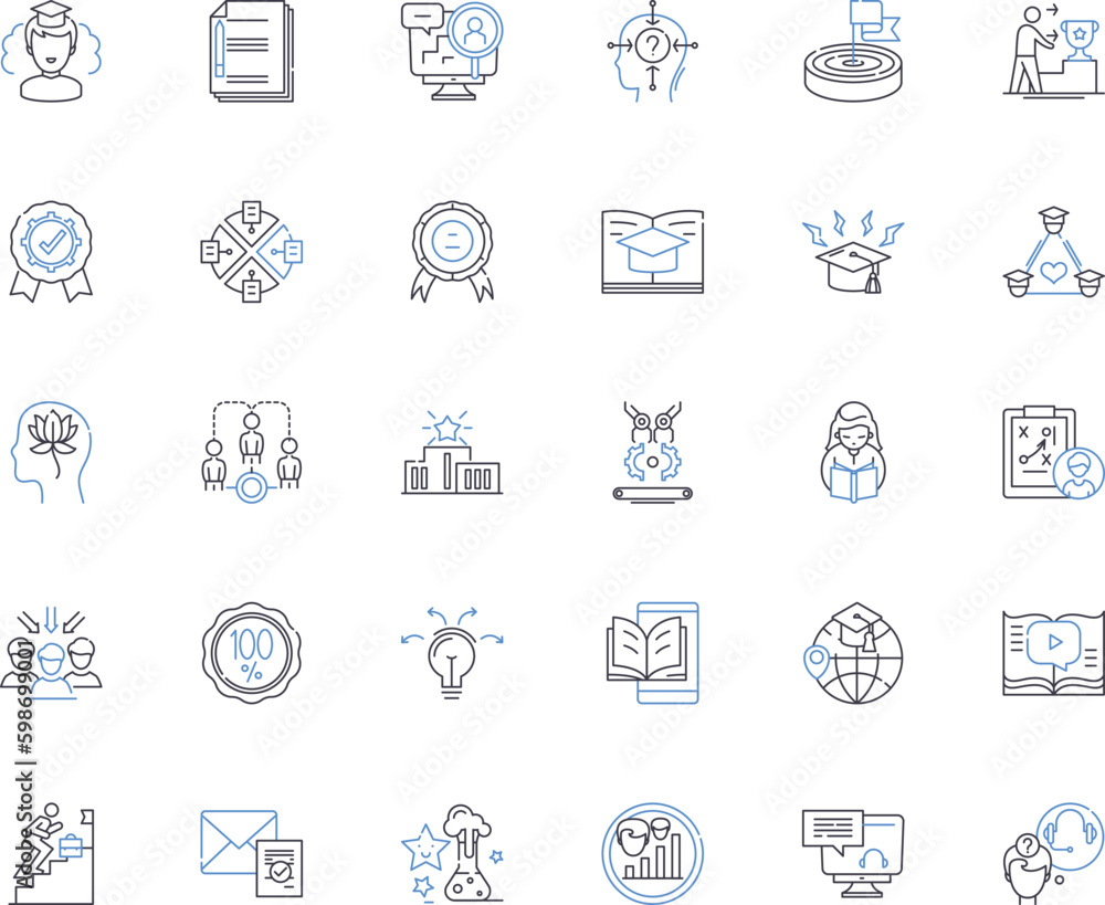 Schooling line icons collection. Education, Learning, Curriculum, Classroom, Homework, Exam, Test vector and linear illustration. Grade,Student,Teacher outline signs set Generative AI