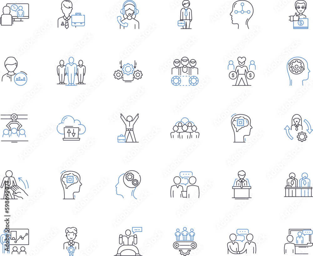 Representative line icons collection. Diplomatic, Polite, Charismatic, Professional, Experienced, Persuasive, Articulate vector and linear illustration. Assertive,Trusrthy,Insightful Generative AI