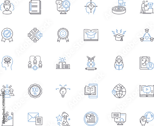 Schooling line icons collection. Education, Learning, Curriculum, Classroom, Homework, Exam, Test vector and linear illustration. Grade,Student,Teacher outline signs set Generative AI