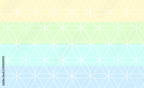 Abstract background with sacred geometry. Flower of life and horizontal colorful lines vector illustration.