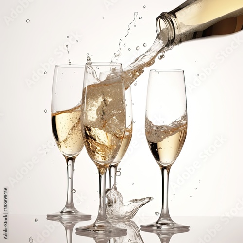 Cheers to the New Year! Toasting Champagne Flutes on a White Background. Generative AI