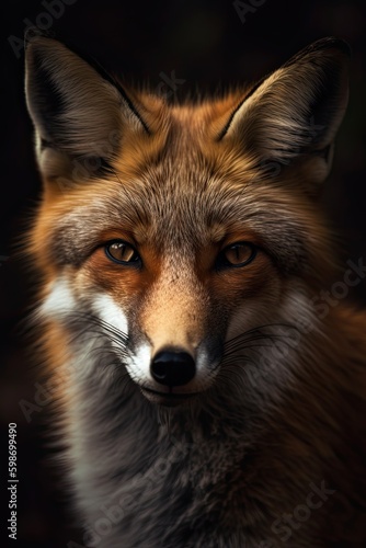 Close-up Macro Shot of a Wild Vixen: An Intimate Portrait of a Nocturnal Scavenger's Fur: Generative AI © Serhii