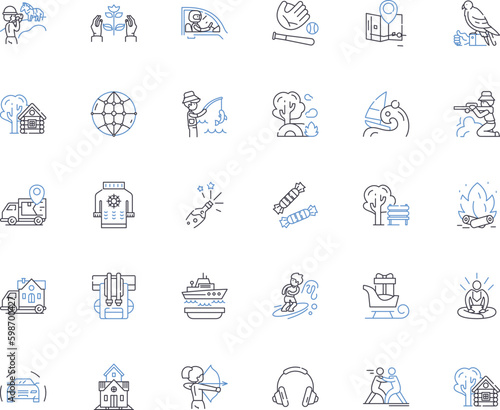 Retreat line icons collection. Zen, Solitude, Serenity, Rejuvenation, Isolation, Detox, Meditation vector and linear illustration. Yoga,Tranquility,Nature outline signs set Generative AI