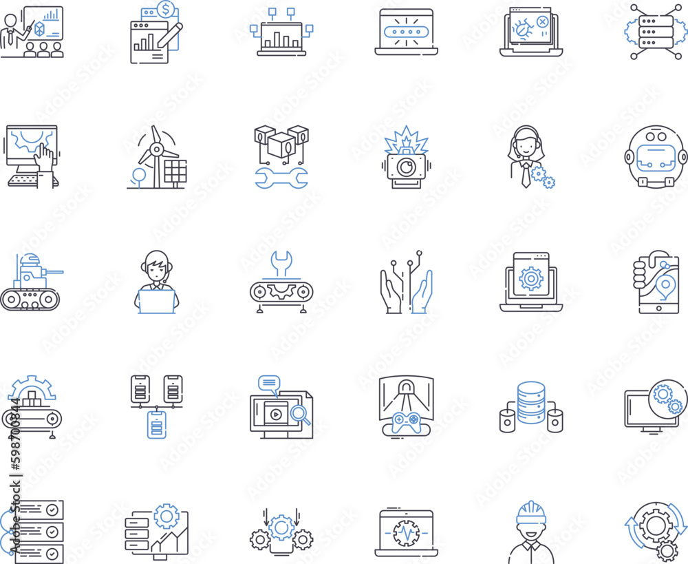 Modernization industry line icons collection. Digitization, Automation, Innovation, Technology, Efficiency, Upgradation, Progress vector and linear illustration. Generative AI Modernization industry line icons collection. Digitization, Automation, Innovation, Technology, Efficiency, Upgradation, Progress vector and linear illustration. Generative AI