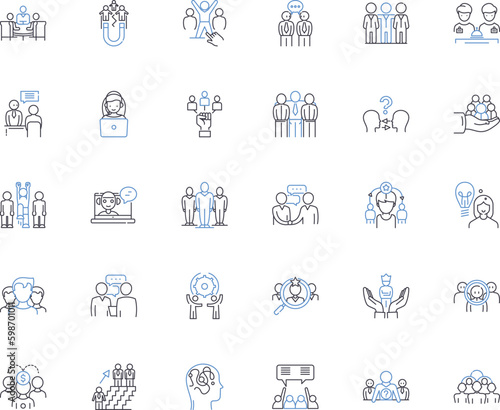 Motivational speaker line icons collection. Inspiration, Empowerment, Encouragement, Positivity, Drive, Confidence, Ambition vector and linear illustration. Empathy,Leadership,Purpose Generative AI