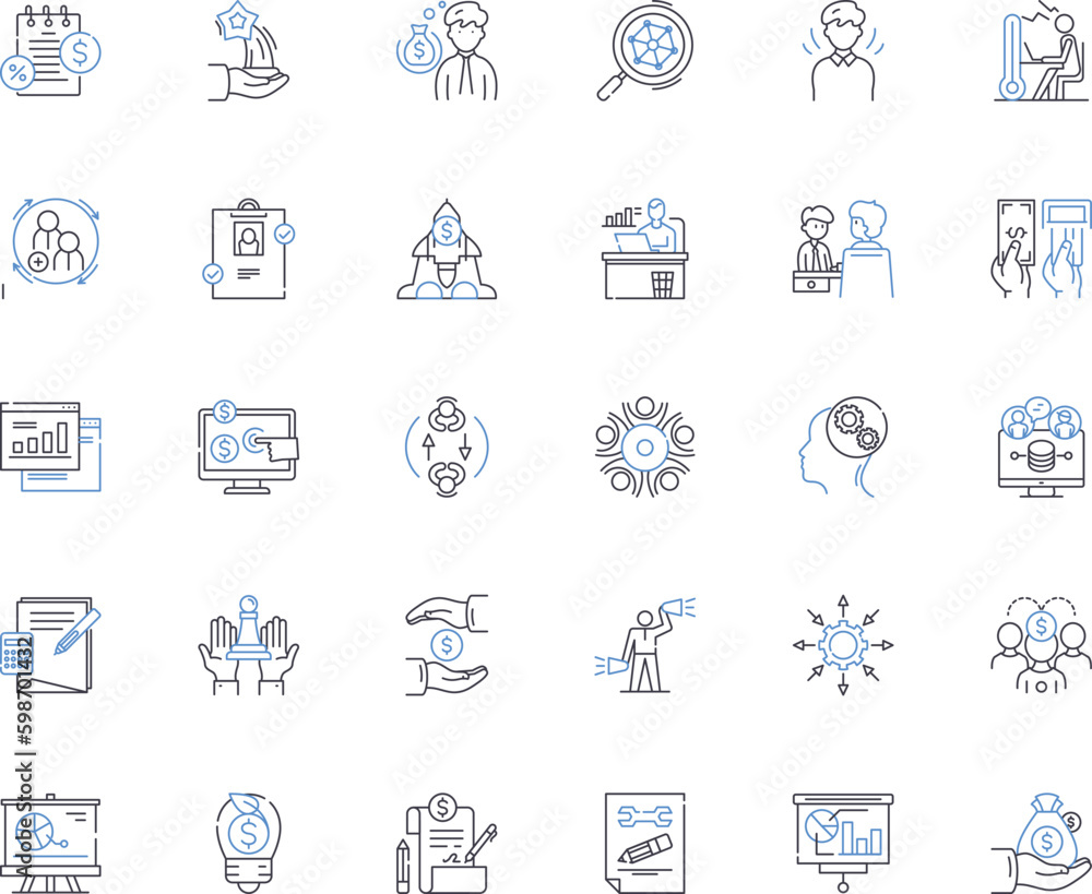 My Management line icons collection. Leadership, Efficiency, Delegation, Communication, Coordination, Innovation, Vision vector and linear illustration. Generative AI