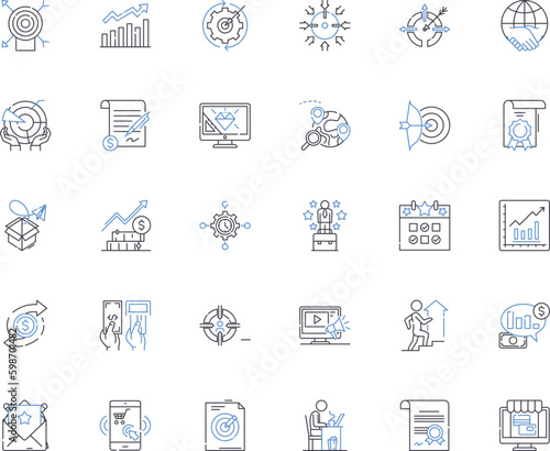 Organization triumph line icons collection. Coherence, Momentum, Progress, Efficiency, Leadership, Dedication, Persistence vector and linear illustration. Generative AI