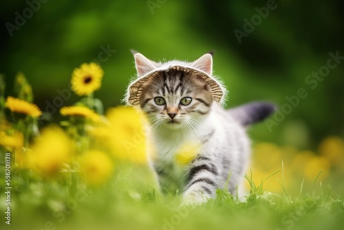 cat playing in the grass