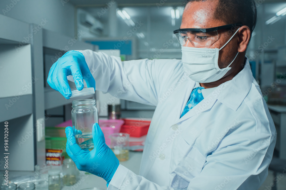 Scientists are conducting serious research into the development of ingredients for pharmaceutical and cosmetic products. To test formulas on lab beakers
Scientists are conducting serious research into the development of ingredients for pharmaceutical and cosmetic products. To test formulas on lab beakers