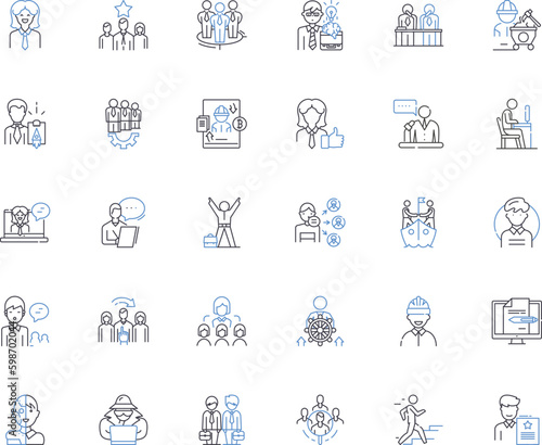Occupation field line icons collection. Medicine, Engineering, Law, Education, Accounting, Architecture, Marketing vector and linear illustration. Management,Science,Writing outline Generative AI