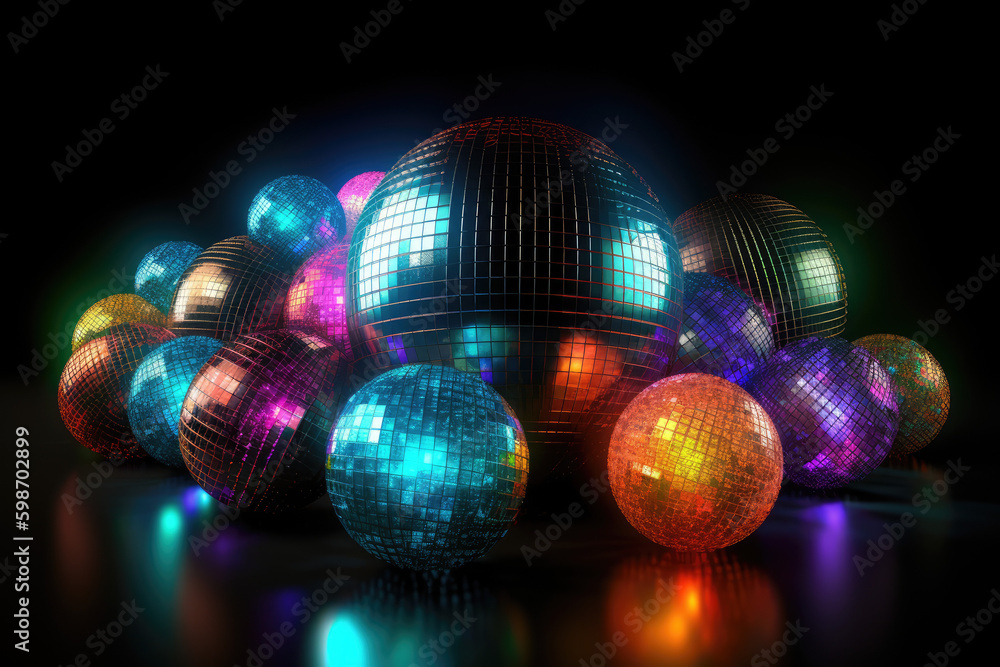 Obraz premium disco balls with lights. Generative AI image.