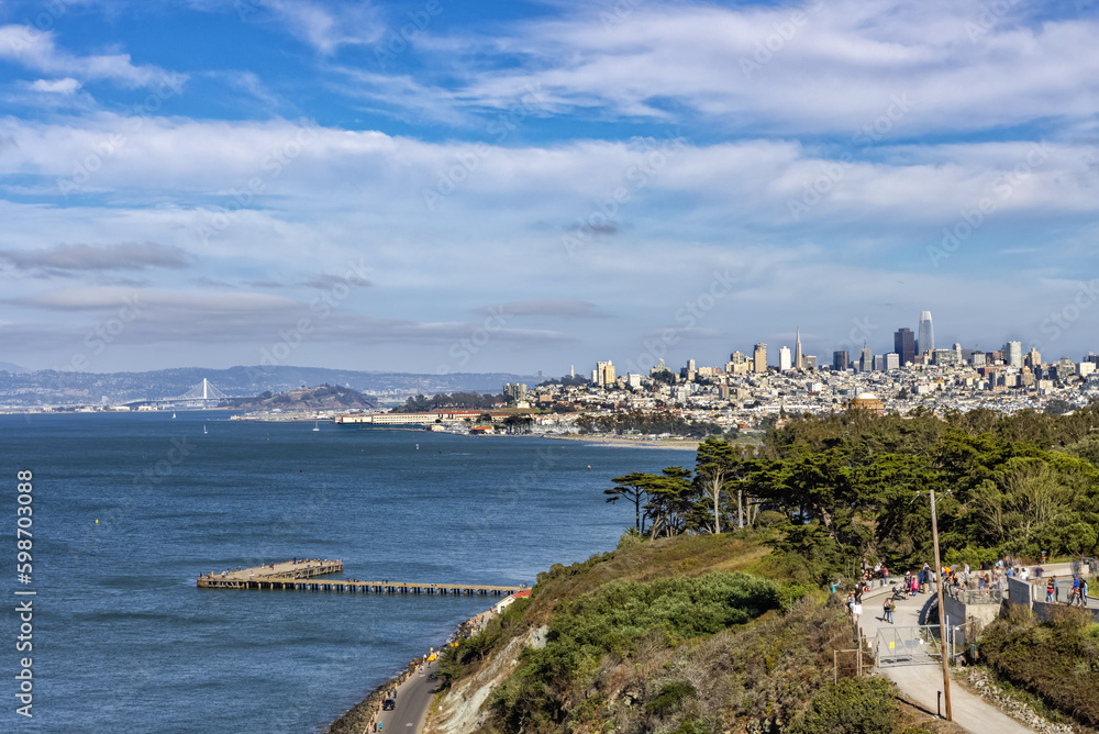 San Francisco Cityscape seen from the Golden Gate at Presidio.