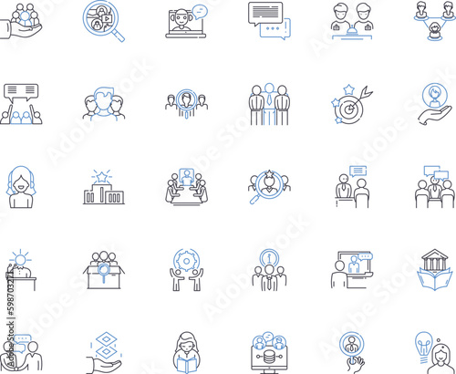 Leadership building line icons collection. Empowerment, Visionary, Trust, Resilience, Communication, Responsibility, Courage vector and linear illustration. Generative AI