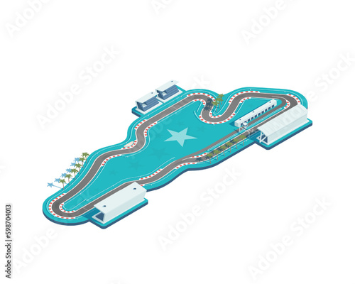 Race track isometric. Racing circuit on white. Isometric racing circuit. Motorsports. Vector illustration.