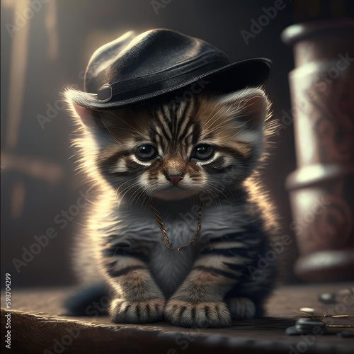 Cute little kitten in a hat © Danil Bukharov