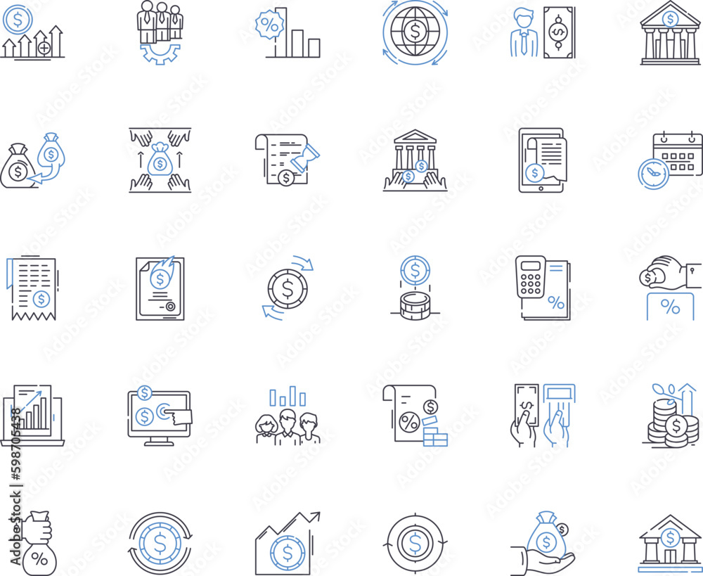 Loan line icons collection. Interest, Credit, Mortgage, Debt, Lender, Funding, Repayment vector and linear illustration. Collateral,Installment,Borrower outline signs set Generative AI