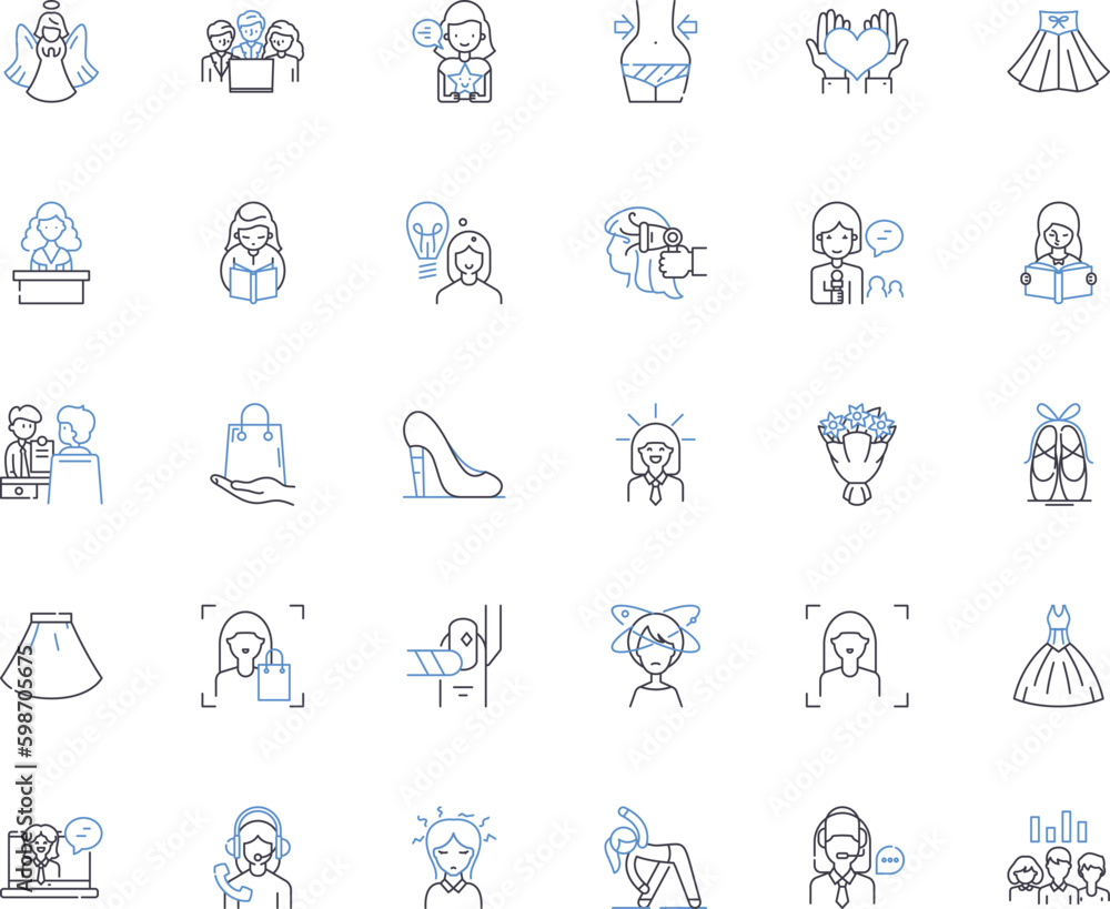 Lady line icons collection. Graceful, Empowered, Poised, Sophisticated, Regal, Independent, Courageous vector and linear illustration. Confident,Elegant,Inspirational outline signs set Generative AI Lady line icons collection. Graceful, Empowered, Poised, Sophisticated, Regal, Independent, Courageous vector and linear illustration. Confident,Elegant,Inspirational outline signs set Generative AI